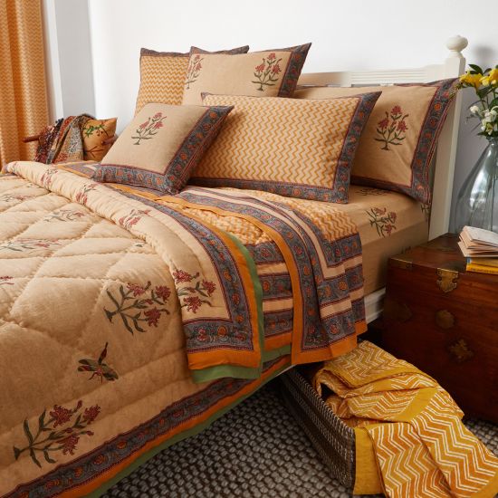 Indian Bedding Sets Handmade Block Printed Marigold Living